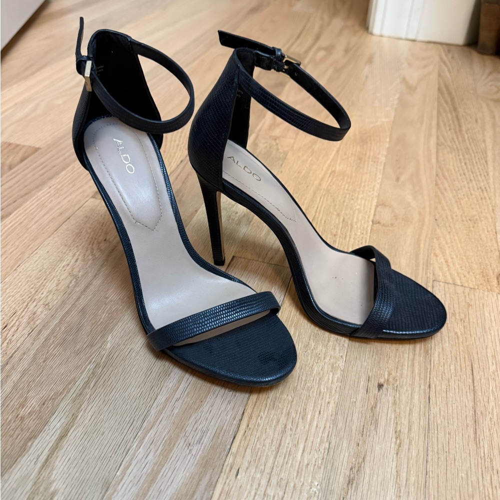 Aldo Black Stiletto Heels with Ankle Strap
